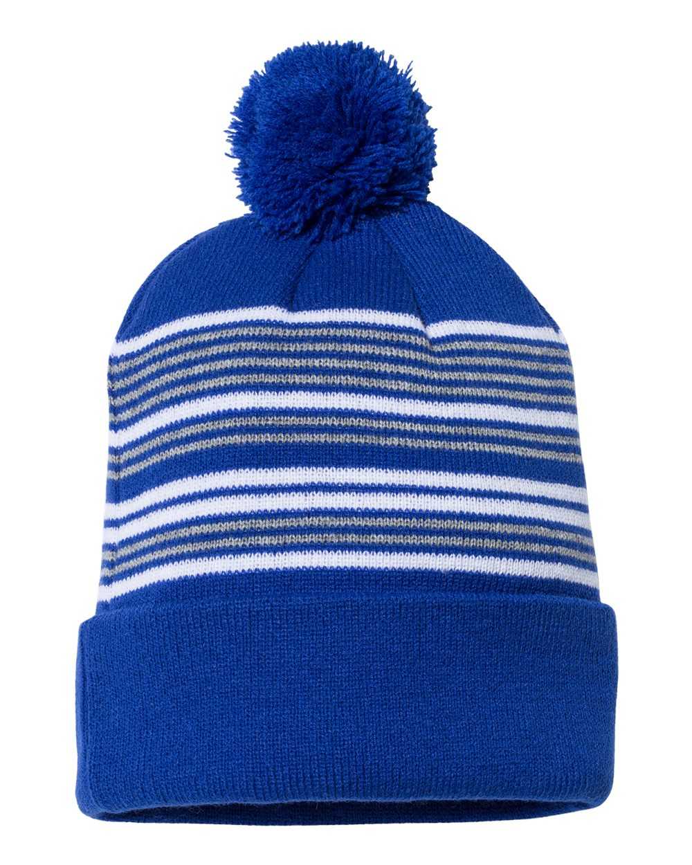 12" Striped Pom-Pom Cuffed Beanie
