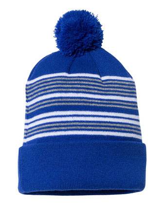 Sportsman 12" Striped Pom-Pom Cuffed Beanie SP60S