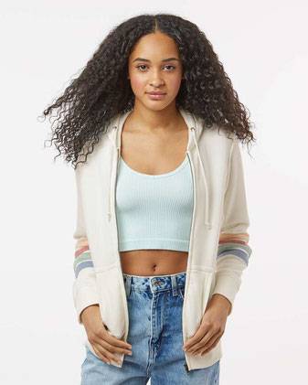 MV Sport Women's Striped Sleeves Full-Zip Hooded Sweatshirt W22732